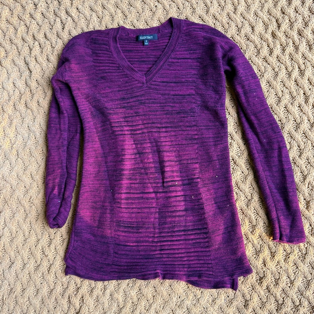 Womens Ellen Tracy Marled Knit Tunic Sweater Pull Over Size S Small Black Purple